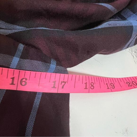 NWT Loft burgundy and blue plaid off the shoulder ruffle top Sz S petite - Picture 6 of 8